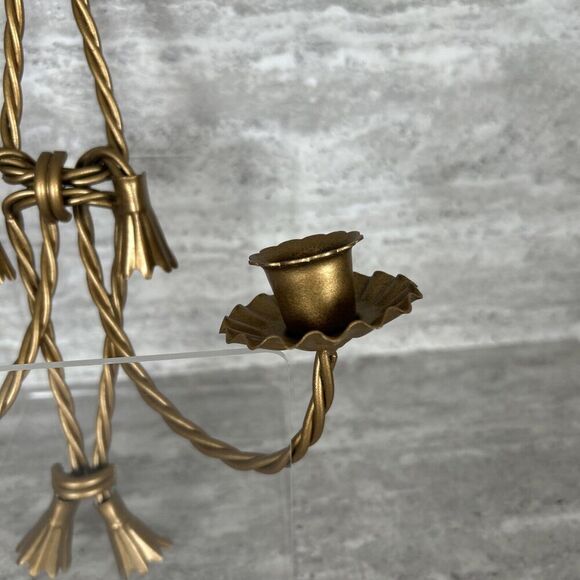 Homco MCM 2 HOME INTERIOR TWISTED ROPE SCONCE DOUBLE TAPER GOLD BOW DESIGN - Picture 14 of 16